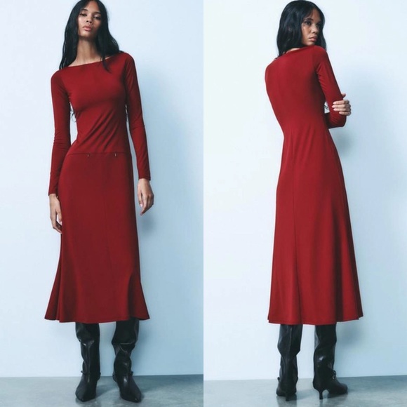 Zara Dresses & Skirts - NWT ZARA LONG GODET DRESS - Dark red